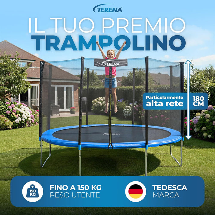 Terena Trampolin 305 cm mit Sicherheitsnetz Gartentrampolin (auch für Kinder)
