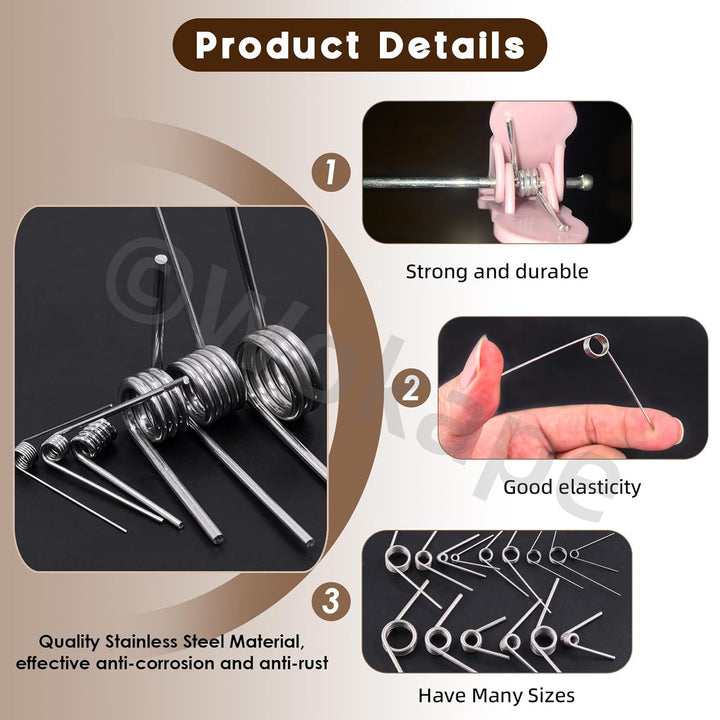 45pcs 15 Grössen Edelstahl Torsionsfeder Set, 0.5/1 /1.5/2 /2.5mm Drahtdurchmesser 45°& 90°& 120°Tor