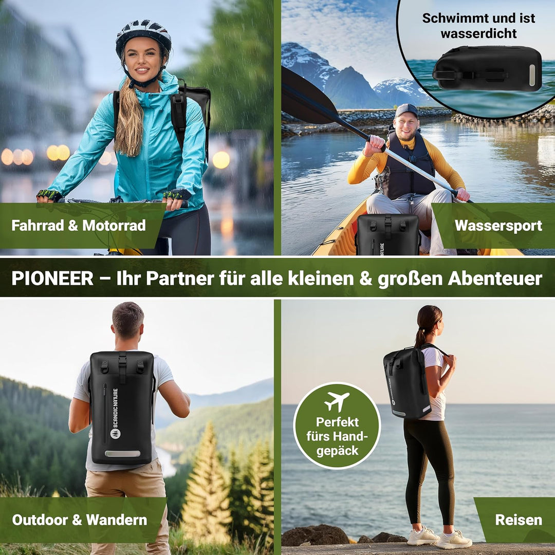 PIONEER wasserdichter Rucksack mit Rolltop Verschluss 35L 55L schwarz gelb oliv-grün - extra robust