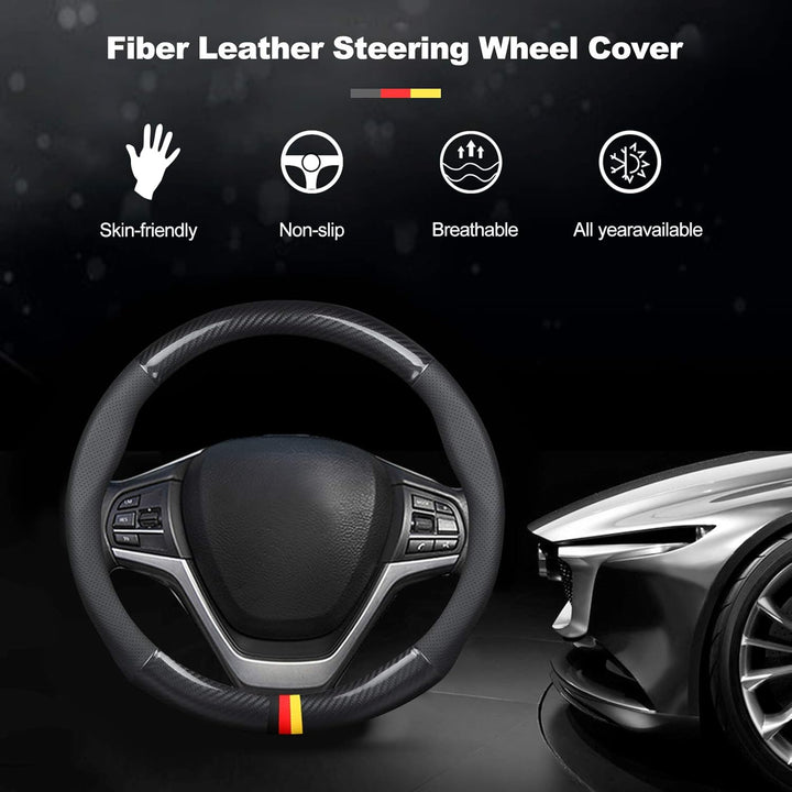 Ergocar Auto Lenkradbezug Rutschfester Auto Sport Lenkradschutz Kohlefaser & PU Leder für Durchmesse