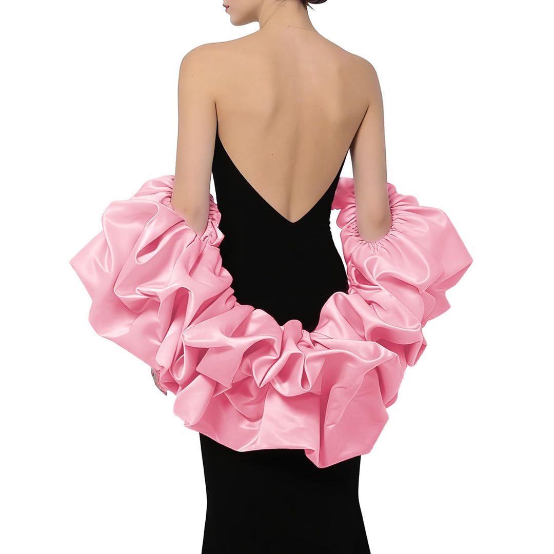 Satin-Umhang mit Puffärmeln, Brautschal, gerüschter Bolero, Wickeltuch für Braut, Hochzeitskleid, Ve
