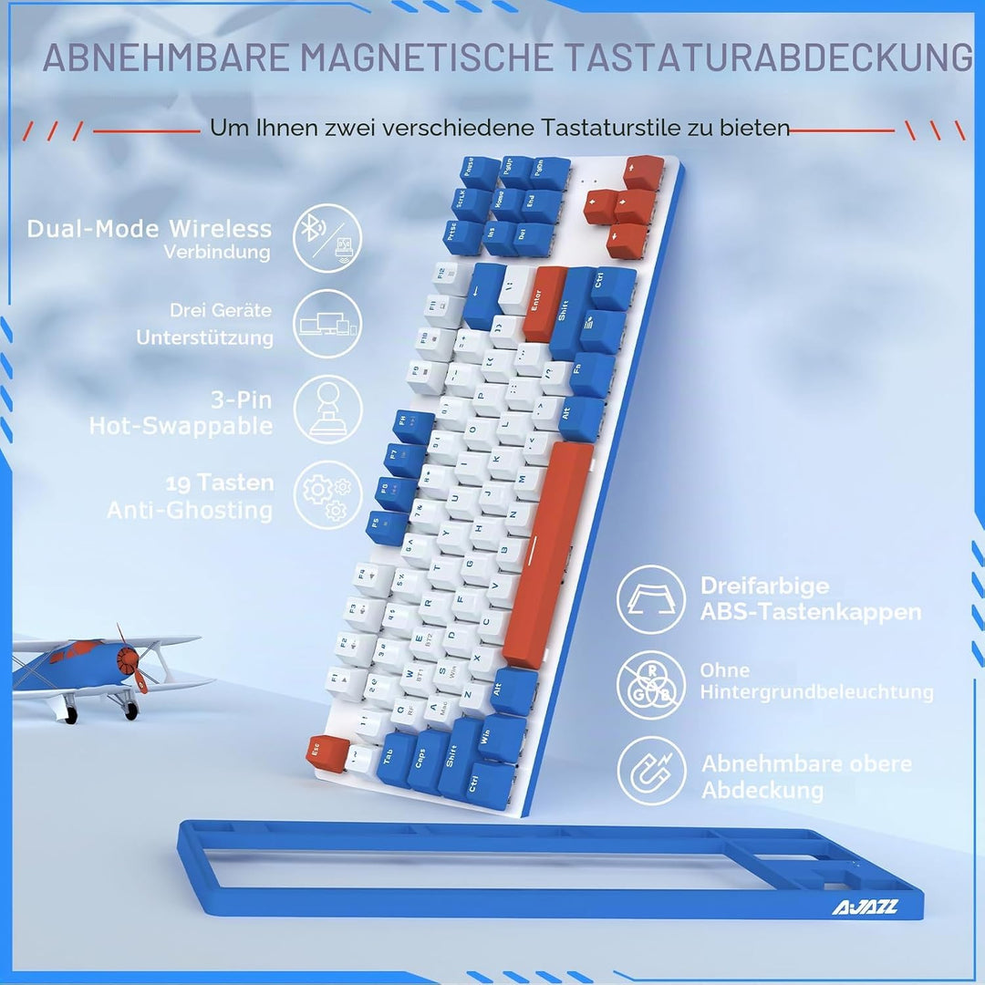 AJAZZ AK871 Kabellose Gaming-Tastatur 75%, Bluetooth/2,4 GHz Wireless Dual-Modi, TKL 80% Mechanische