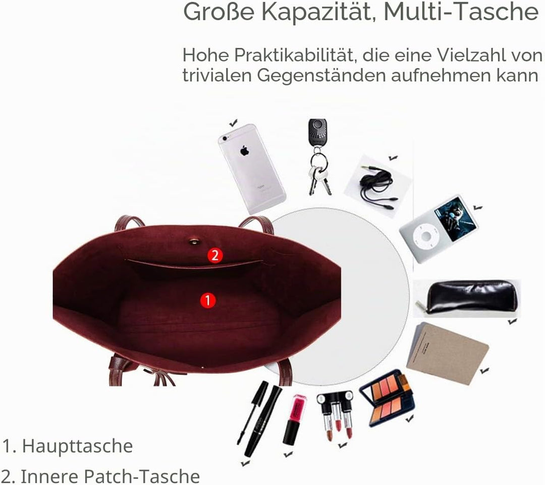 NICOLE&amp;DORIS Damen Tote Tasche Handtasche Schultertasche aus PU-Leder Umhängetaschen Mode grosse Han