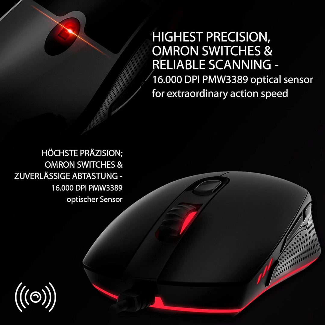 Lioncast ® LM60 Gaming Maus mit Kabel [PROGRAMMIERBARE Tasten] - Gaming-Mäuse für PC - Beste MMO Gam