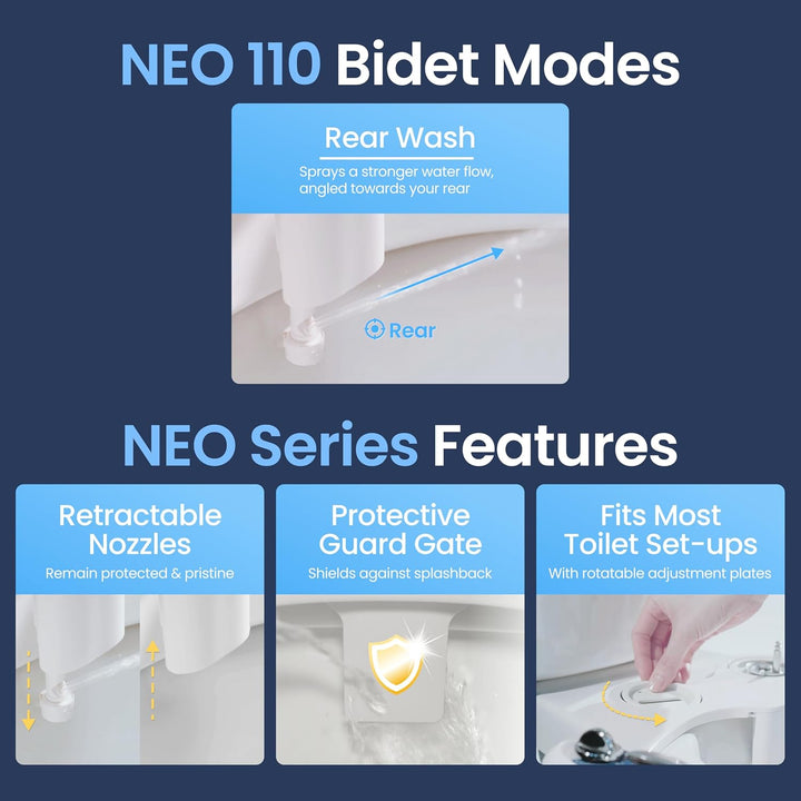 Luxe Bidet Neo 110 – Frische, Wasser ohne Elektrik Mechanische Bidet WC-Sitz Befestigung (blau und w