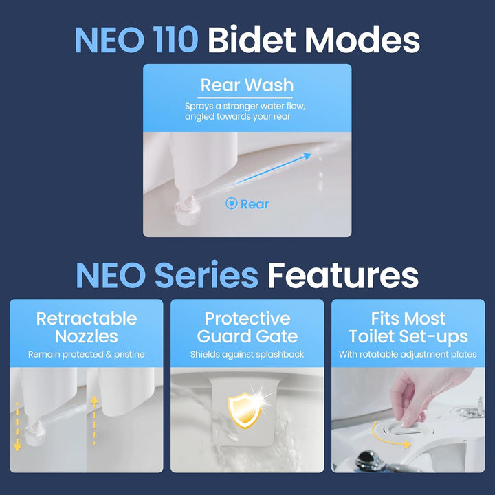 Luxe Bidet Neo 110 - Non-Electric Bidet Toilet Attachment w/ Single Nozzle and Adjustable Water Pres