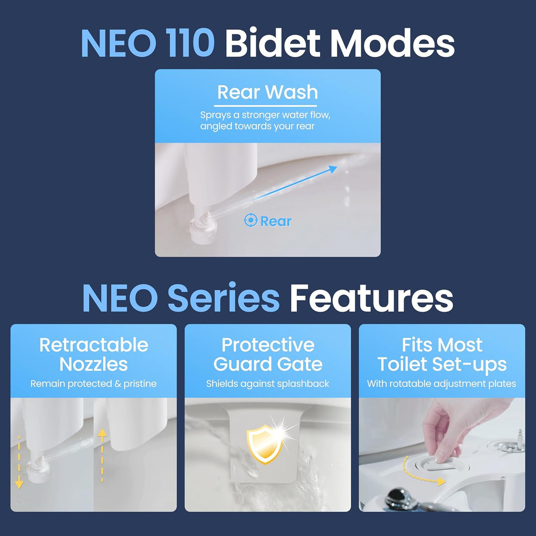 Luxe Bidet Neo 110 - Non-Electric Bidet Toilet Attachment w/ Single Nozzle and Adjustable Water Pres