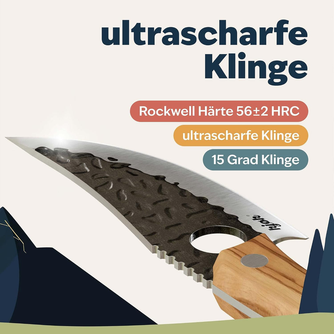 kjøk Premium Küchenmesser japanischer Style Klinge 15cm mit Loch und Olivenholzgriff Härte 56±2 HRC