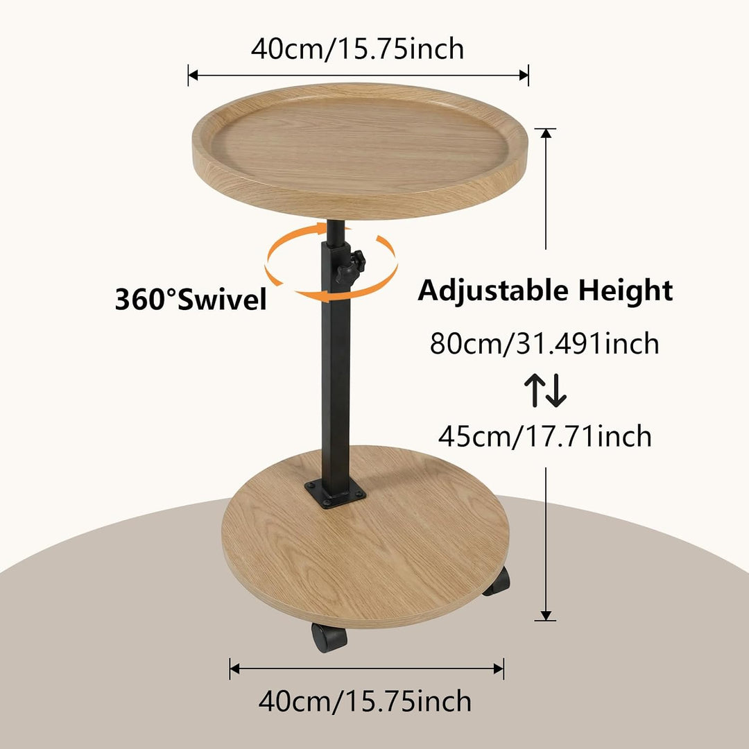 Beistelltisch, höhenverstellbar, um 360° drehbar, Nachttische mit Rollen für Sofa, Schlafzimmer, Bür