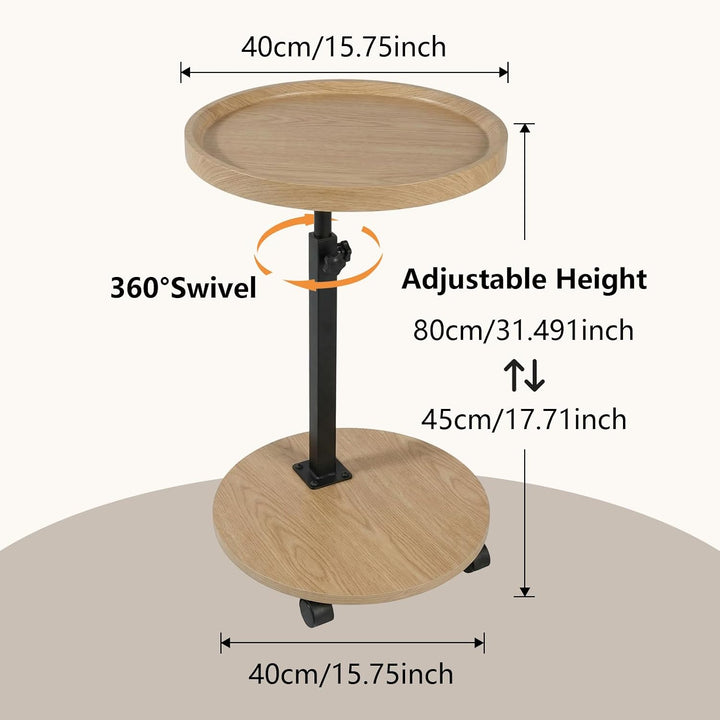 Beistelltisch, höhenverstellbar, um 360° drehbar, Nachttische mit Rollen für Sofa, Schlafzimmer, Bür
