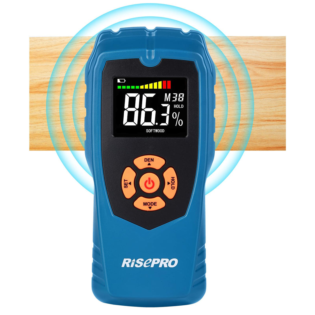 RISEPRO Holzfeuchtemessgerät Stiftloser zerstörungsfreier Holzfeuchtedetektor-Scanner für Brennholz,