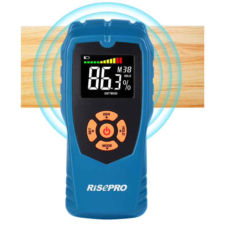 RISEPRO Holzfeuchtemessgerät Stiftloser zerstörungsfreier Holzfeuchtedetektor-Scanner für Brennholz,