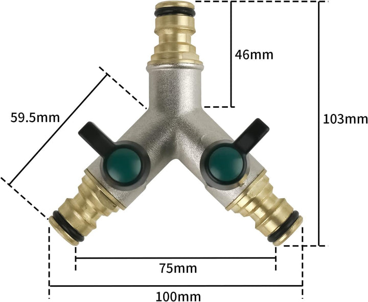 Messing 2-Wege Wasserhahn Verteiler, 1/2" Messing Schlauchverteile, Y-Schlauchkupplungen, für Sprink