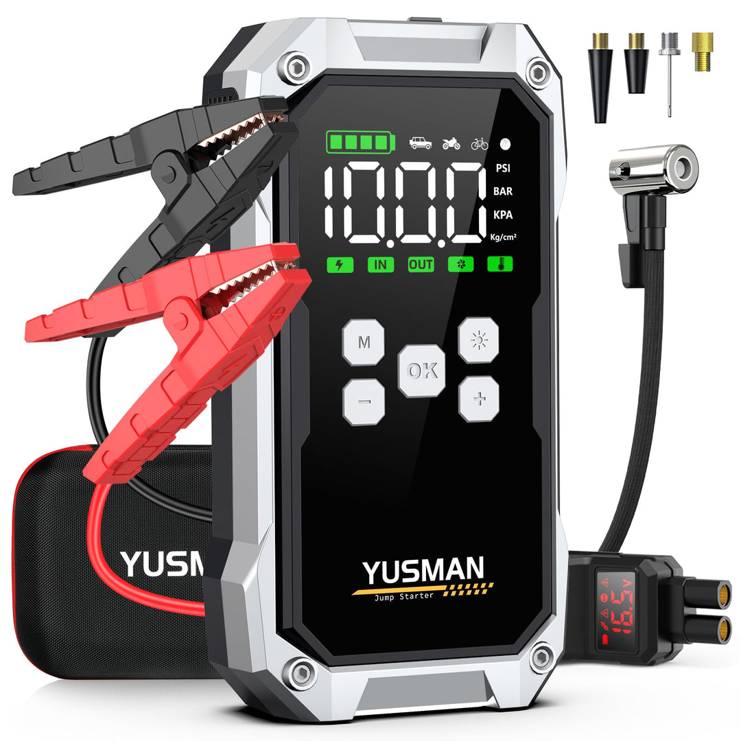 YUSMAN Starthilfe Powerbank mit Kompressor | 8000A Auto Starthilfe für alle Benzinmotoren & 7L Diese