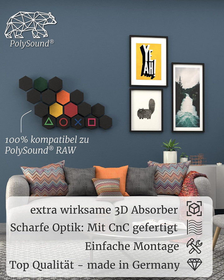 PolySound® ECO Akustikpaneele selbstklebend - 4 Gaming Schallabsorber Motiv – Erweiterungsset für RA