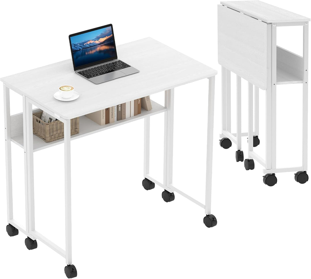 Faltbarer Computertisch 24,8 Zoll Auf Rollen, Kompakter Klapptisch Aus Hochwertiger Spanplatte + Eis
