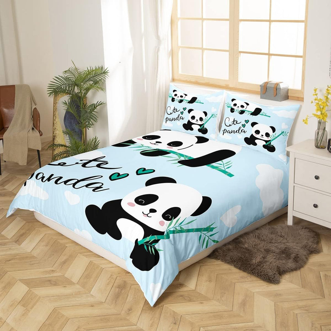 Niedliches Panda-Bettwäsche-Set, Karikatur Panda Bettwäsche Kinder 135x200 cm Mädchen Jungen Tiermot