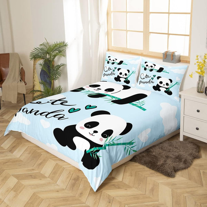 Niedliches Panda-Bettwäsche-Set, Karikatur Panda Bettwäsche Kinder 135x200 cm Mädchen Jungen Tiermot