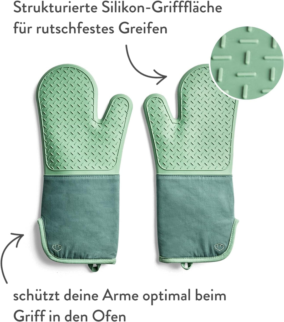 SPRINGLANE Ofenhandschuhe-Set 2-TLG. Mint, Silikon & Baumwolle, hitzebeständig Ofenhandschuhe Mint,