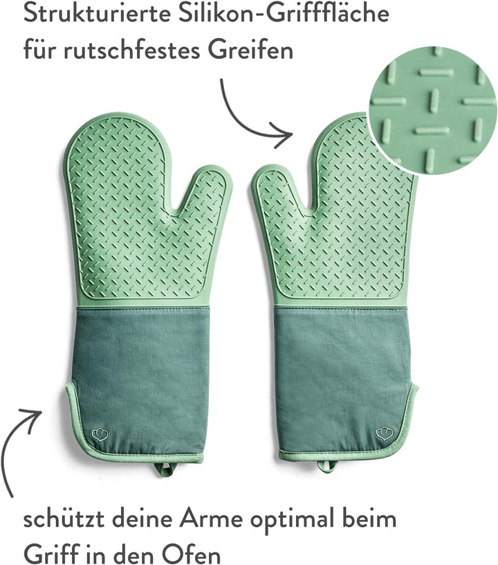 SPRINGLANE Ofenhandschuhe-Set 2-TLG. Mint, Silikon & Baumwolle, hitzebeständig Ofenhandschuhe Mint,