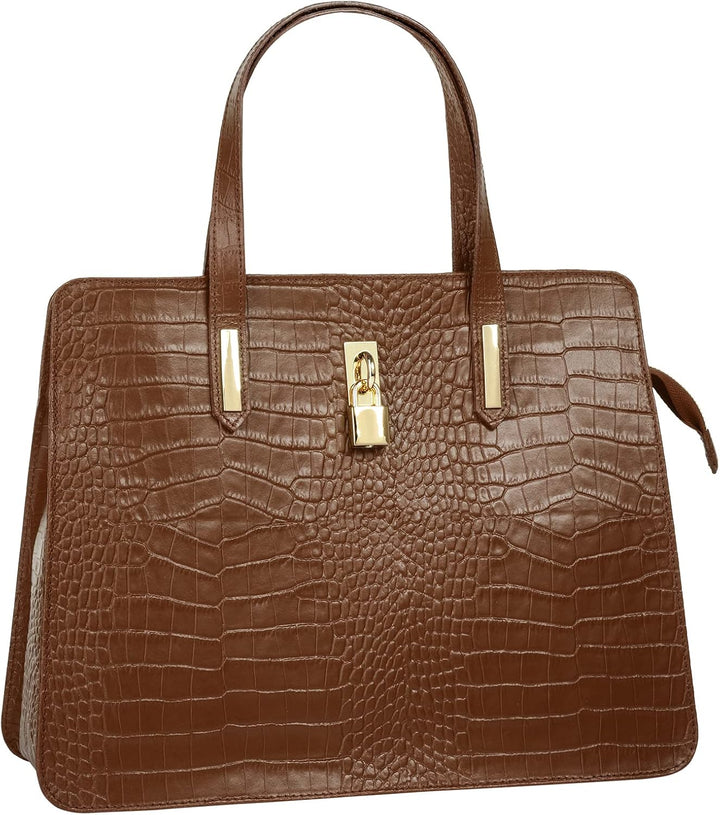 Cluty Handtasche Echt Leder Damen | Made in Italy, Smartphonefach, Kroko-Design, elegante Umhängetas