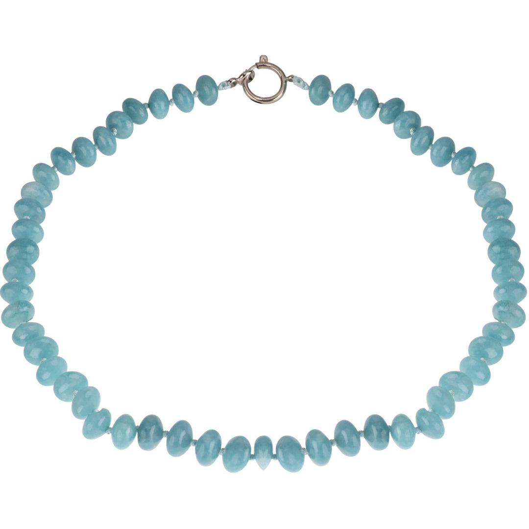 Kette Collier aus echtem Aquamarin Linsen glatt hellblau 48cm Aquamarinkette