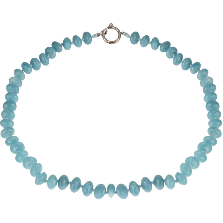 Kette Collier aus echtem Aquamarin Linsen glatt hellblau 48cm Aquamarinkette