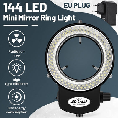 Gokelomg 144 LED Mikroskop Ringlicht Ringleuchte 0-100% Einstellbar Lampe für Microscope Ringbeleuch