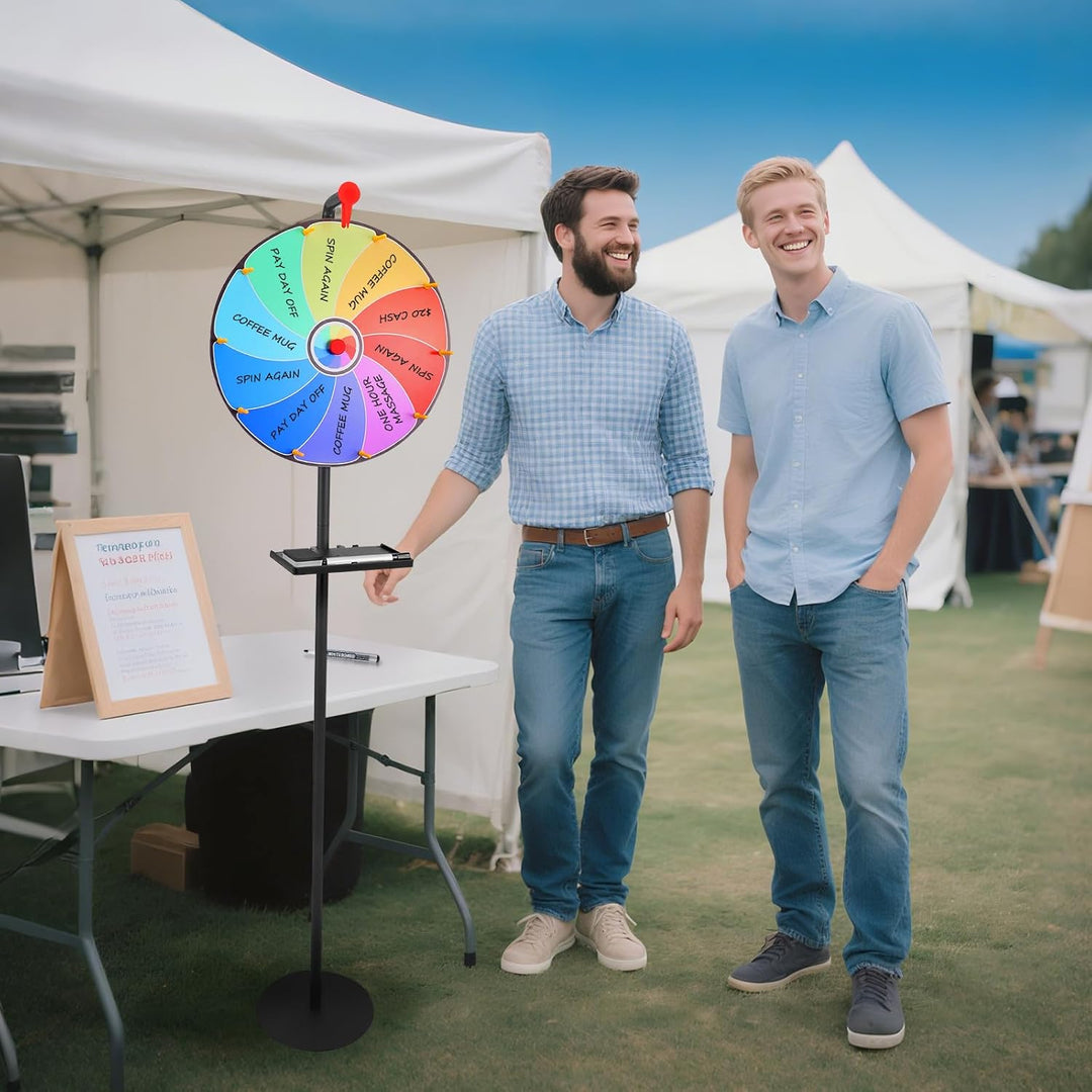 Glücksrad zum Drehen 40cm, Glücksrad Spielzeug mit Tablett, 12 Steckplätze Bunt, Prize Wheel, Glueck