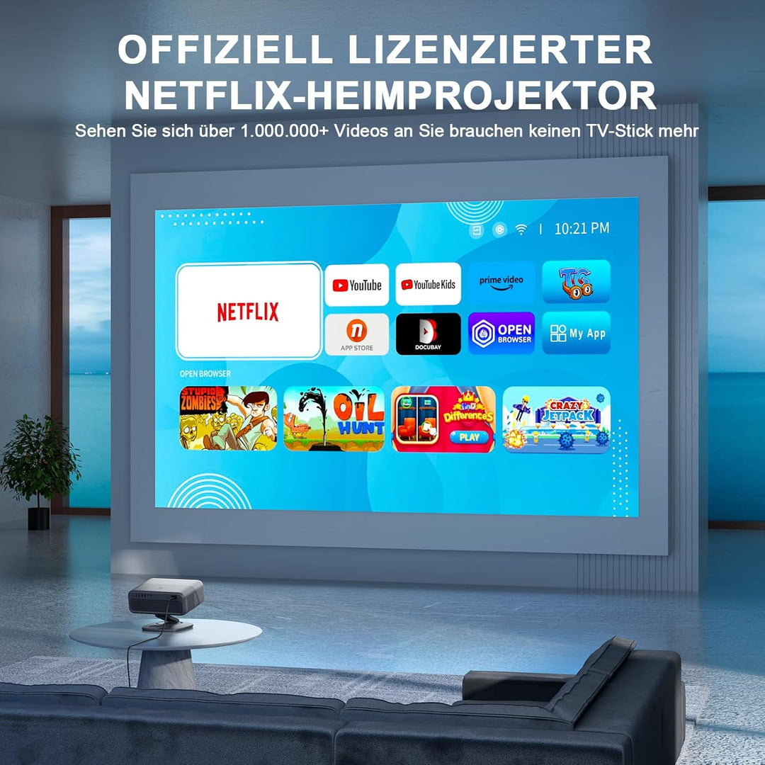 Smart Beamer 4K【Netflix-Fähig &amp; Dolby Audio】VISSPL 4000 ANSI Video Projektor,Autofokus&amp;Trapezkorrekt