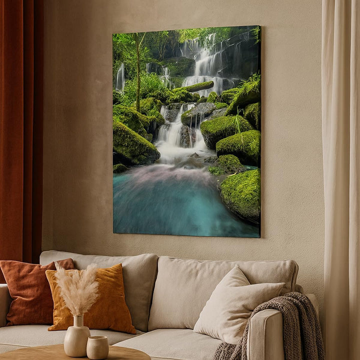 Bilder auf Leinwand Park Wasserfall Wasser Leinwandbild mit Rahmen 45x80cm Wandbilder Dekoration Woh
