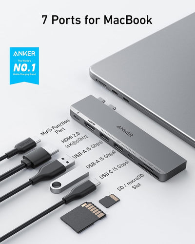 Anker 547 USB C Hub, (7-in-2) für MacBook, Kompatibel mit Thunderbolt 4 USB C Port, 4K HDMI, und 2 U