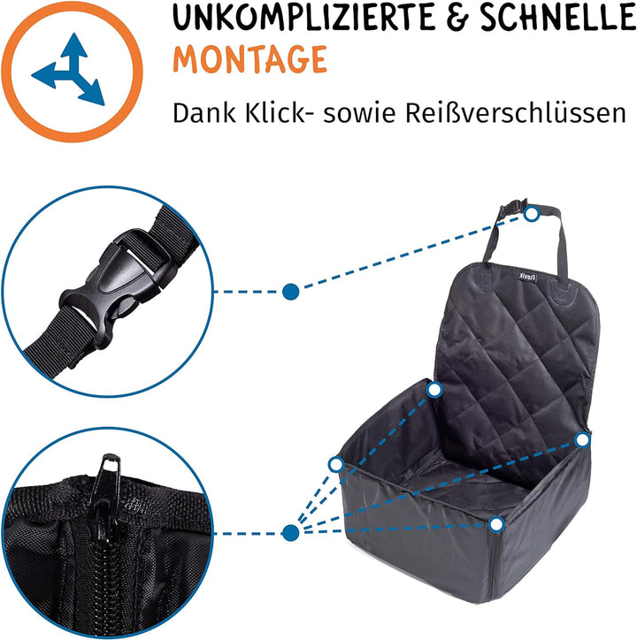 Floxik Hunde Autositz - Premium Hunde Autositzbezug für jedes Auto - Hundesitz Vordersitz Hund wasse