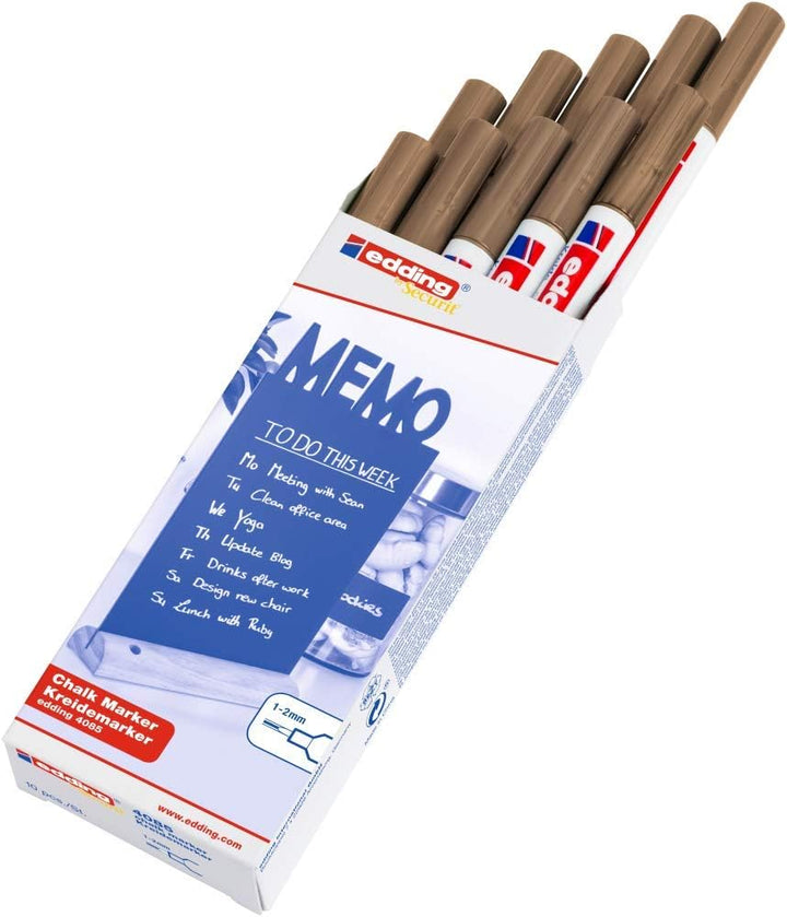 edding 4085 Kreidemarker - kupfer - 10 Kreidestifte - Rundspitze 1-2 mm - dünner Kreidestift für Taf