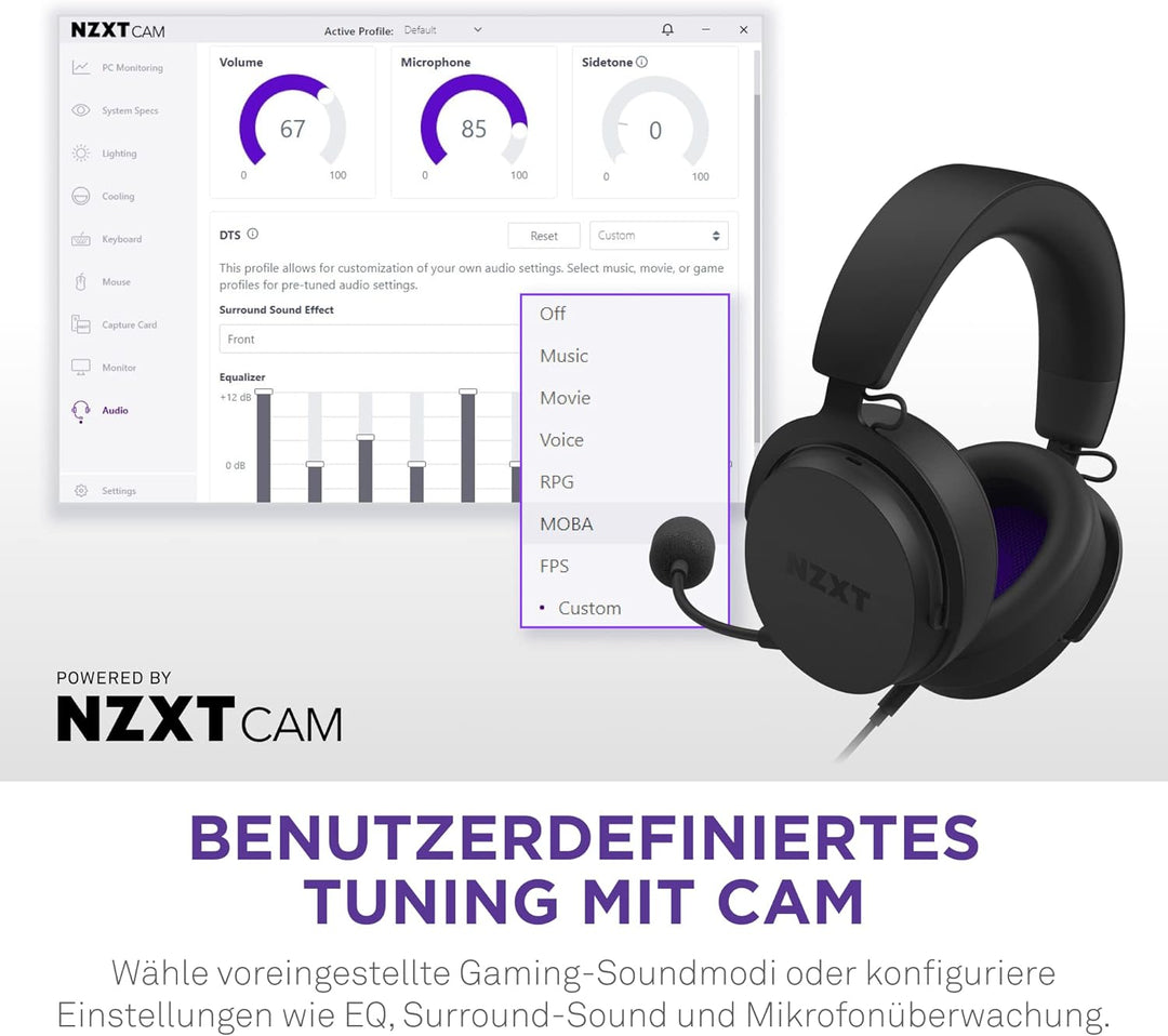 NZXT Kabelgebundenes PC-Gaming Relay-Headset – AP-WCB40-B2 - Hi-Res-Audio-zertifiziert – DTS Headpho