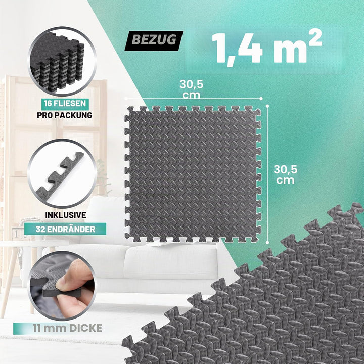 Yes4All 30x30 cm Set 12/16/36 Puzzlematte Premium Schutzmatten Bodenschutz Bodenfliesen Sportmatte G