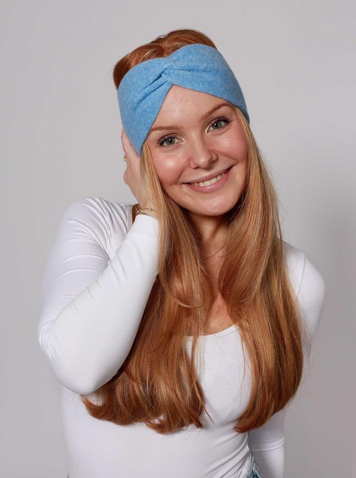 Zwillingsherz Stirnband aus 100% Kaschmir - Hochwertiges Strick-Kopfband im Uni Design für Damen Fra