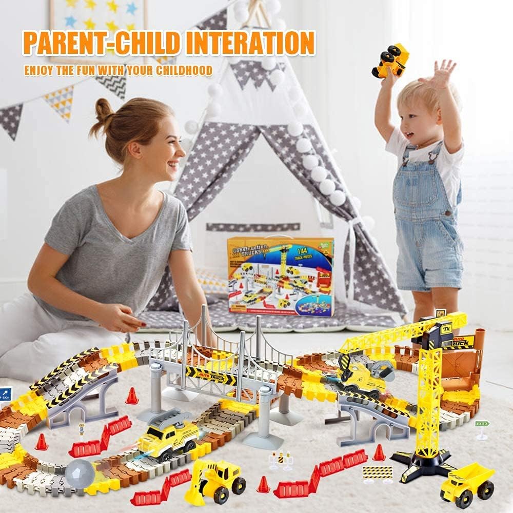 Konstruktion Rennstrecken Set, Flexible Train Tracks w/ 2 Electrische Konstruktion Rennrad w/Licht,E