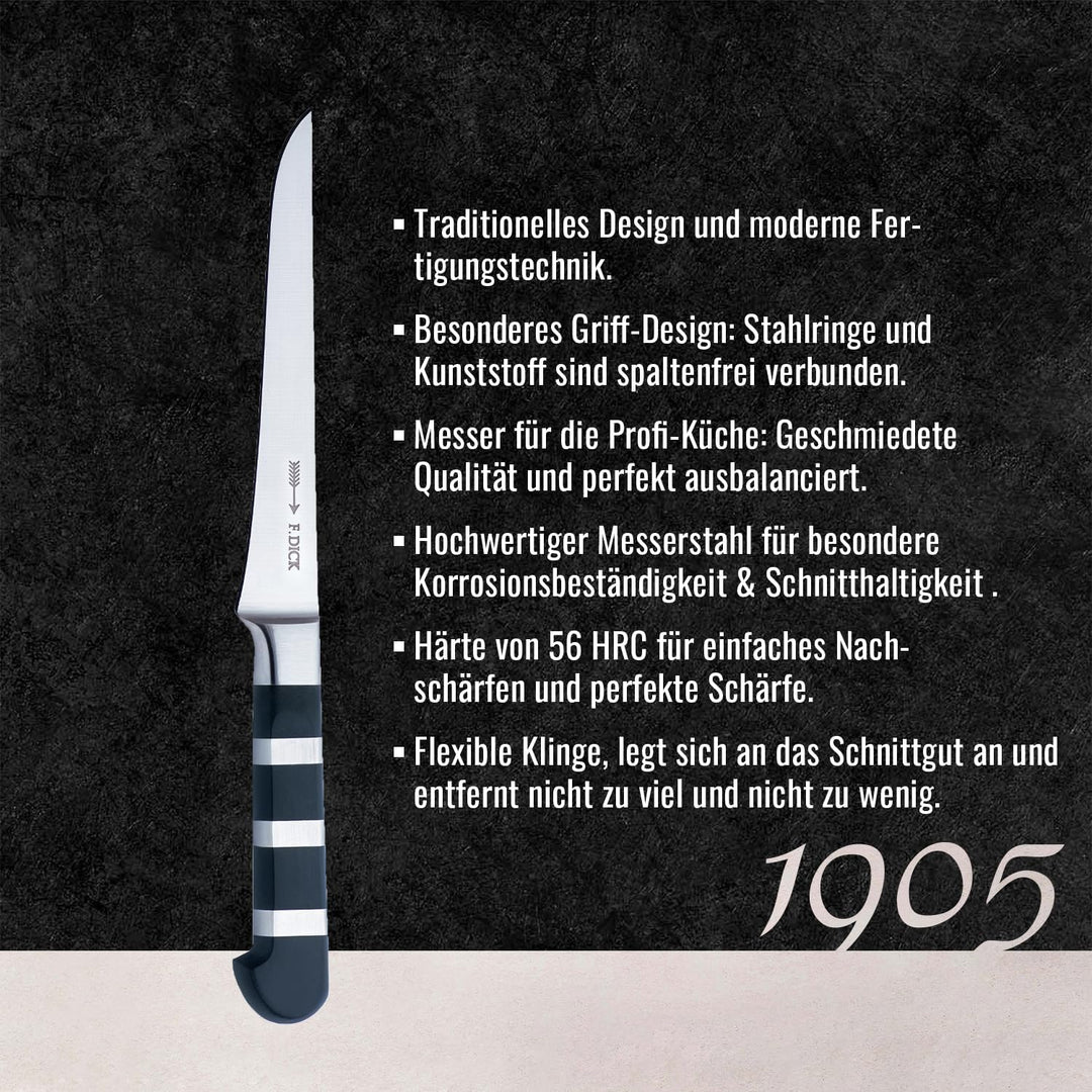 F. DICK Ausbeinmesser, 1905 (Messer mit Klinge 15 cm, X50CrMoV15 Stahl, nichtrostend, 56° HRC)