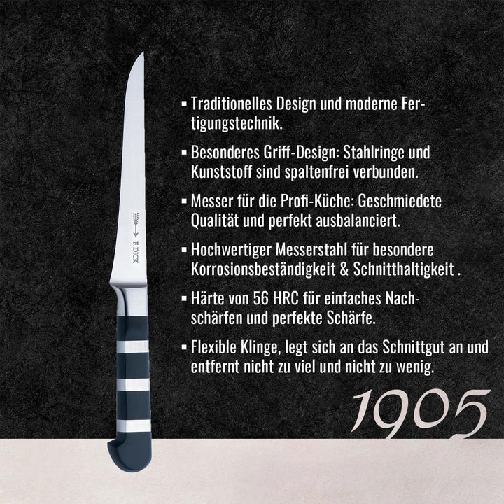 F. DICK Ausbeinmesser, 1905 (Messer mit Klinge 15 cm, X50CrMoV15 Stahl, nichtrostend, 56° HRC)