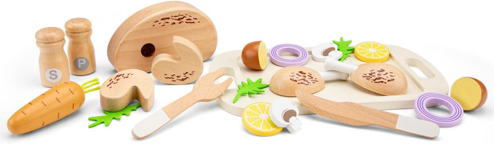 Woet® Holzspielzeug Spiellebensmittel Brathähnchen für Kleinkinder – Lebensmittel Spielzeug mit Schn