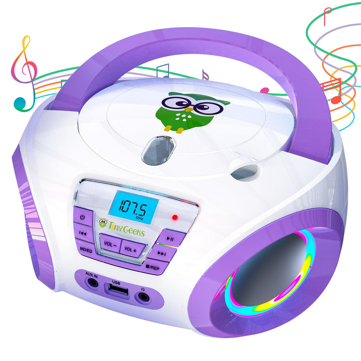 TinyGeeks Tunes Kids Boombox CD-Player für Kinder NEU + UKW-Radio + Inklusive Batterien + Lila Radio