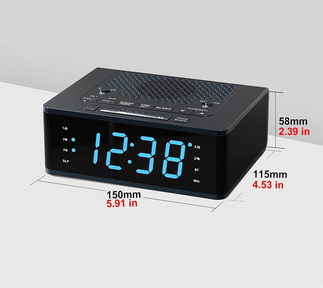 iTOMA Wecker für Schlafzimmer mit FM Radio, Bluetooth, Dimmbare LED Anzeige, Schlaf Timer, Einstellb