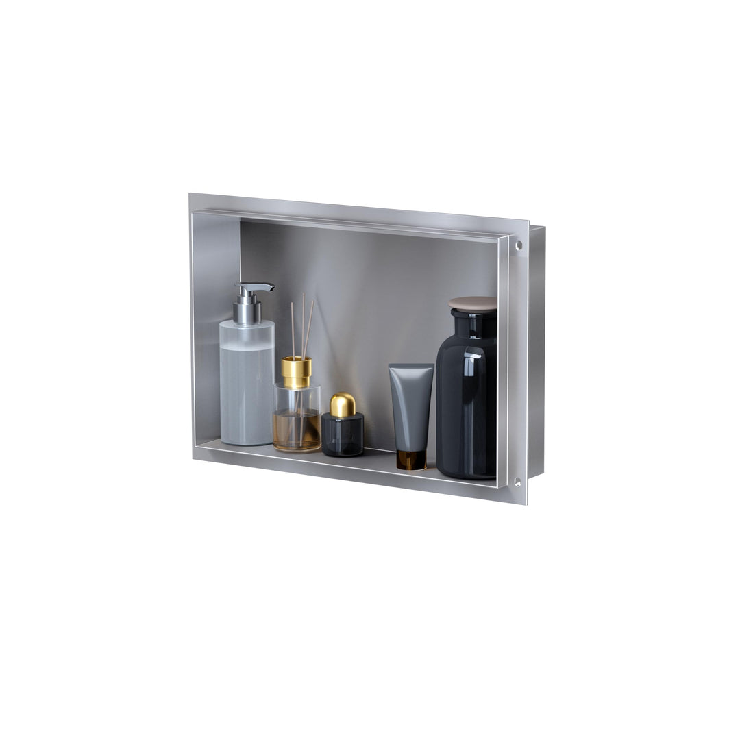 VILSTEIN Wandnische Dusche 30x45 cm [ROSTFREI] - Randlose Duschnische - Wandnische Silber - Einbaure