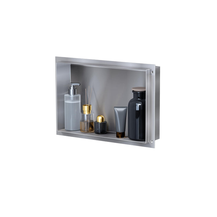 VILSTEIN Wandnische Dusche 30x45 cm [ROSTFREI] - Randlose Duschnische - Wandnische Silber - Einbaure