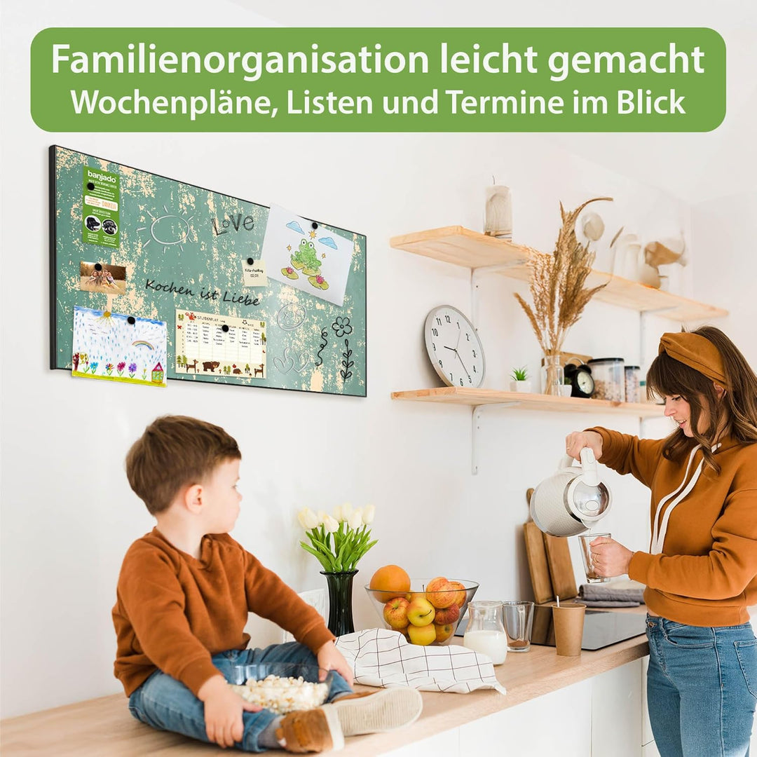 banjado Magnettafel schwarz 78 x 37cm / Magnetwand Metall/Magnetpinnwand als Memoboard/Pinnwand Magn