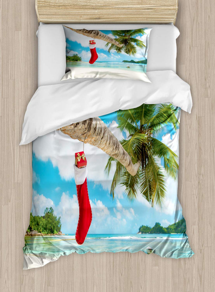 ABAKUHAUS Weihnachten Bettbezug Set für Einzelbetten, Strand Weihnachtsstrümpfe, Milbensicher Allerg