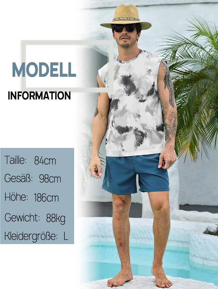KBVOT Badehose Herren mit Kompression Liner Schnelltrocknend Badeshorts Männer Kurz Boardshorts Schw