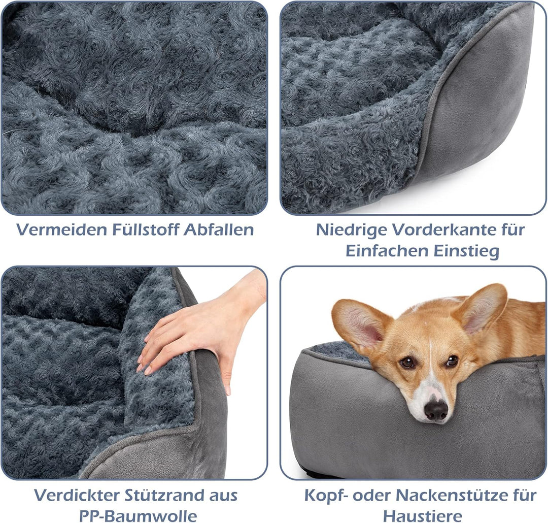 JOEJOY Hundebett Waschbar Flauschig, rutschfest Anti-Angst Hundekorb Weich Bequem Rosensamt, Haustie