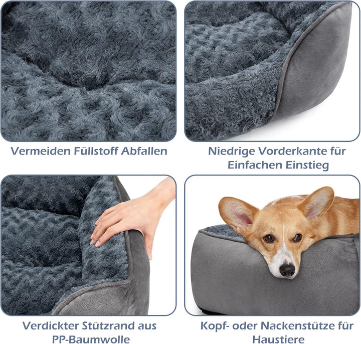 JOEJOY Hundebett Waschbar Flauschig, rutschfest Anti-Angst Hundekorb Weich Bequem Rosensamt, Haustie